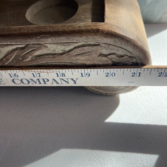 Hand-Carved Distressed Wood Candle Holder Tea Light Fits 5 Candles - Picture 11 of 15